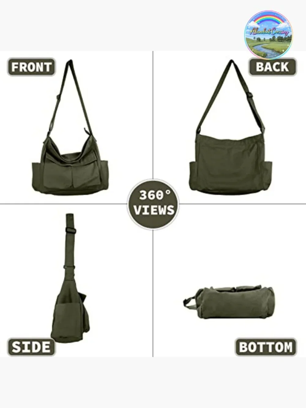 Canvas Messenger Bag Large Hobo Crossbody with Multiple Pockets